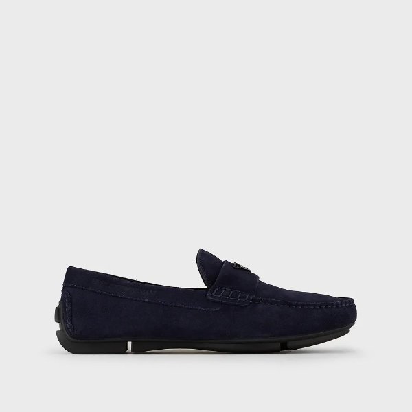 Suede driving loafers with logo