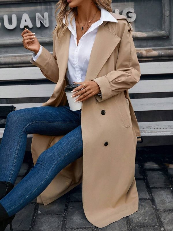 Frenchy Double Breasted Belted Trench Coat |USA