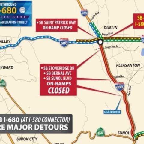 湾区高速I-680南行方向路段周末关闭！大家绕道出行