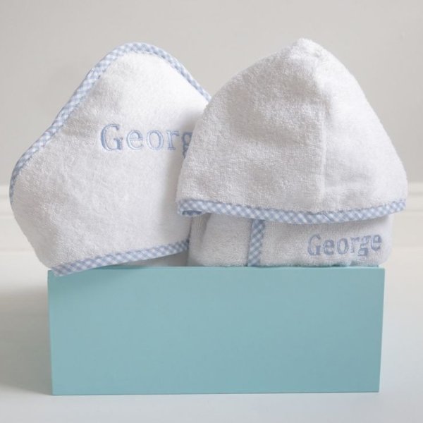 Personalized Blue Gingham Trim Gift Set Welcome %1