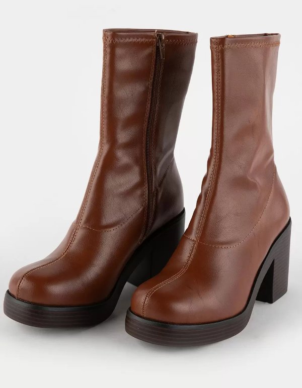 Stretch Faux Leather Womens Boots