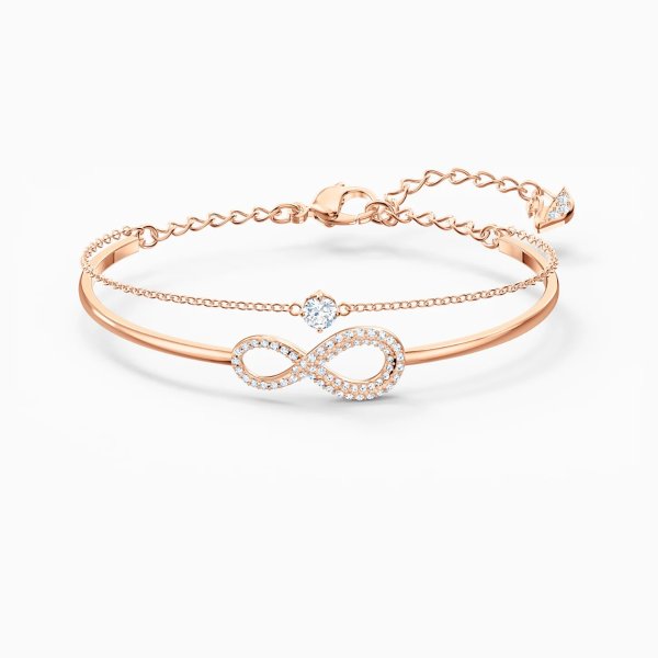 Infinity Bangle, White, Rose-gold tone plated by