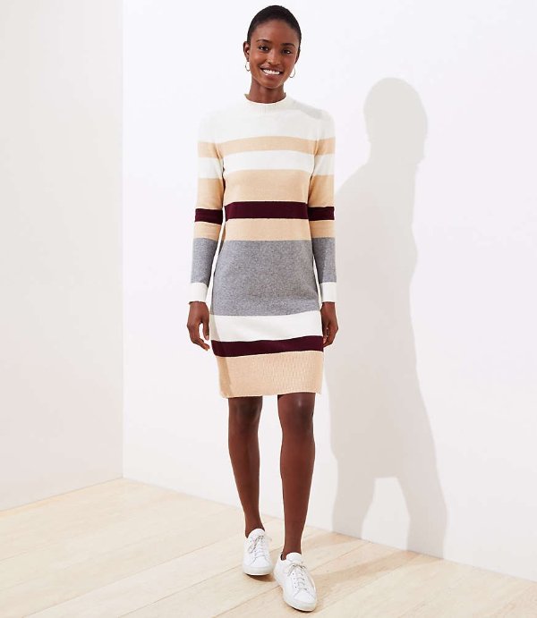 Striped Mock Neck Sweater Dress | LOFT