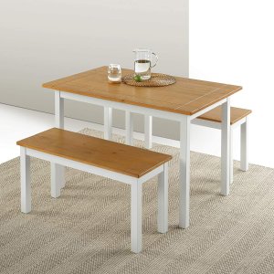 Zinus Becky Farmhouse Dining Table with Two Benches  3 piece set