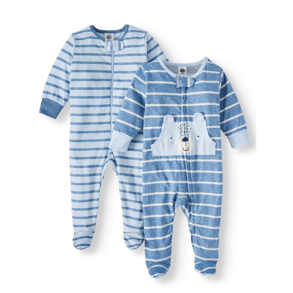 Baby Boy Organic Cotton Zip Front Sleep N Play Pajamas, 2-Pack