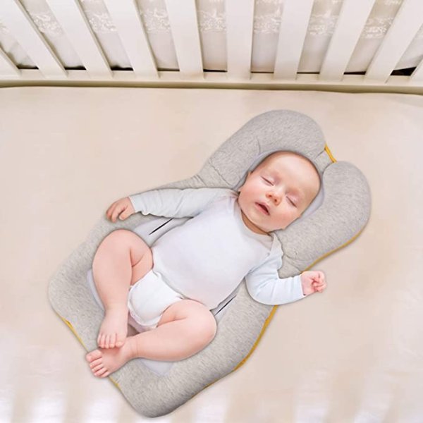 Portable Newborn Baby Head Support, Baby Bed Mattress, Infant Sleep Positioner, Untra Soft and Breathable Baby Bed Pillow for Newborn Baby and Infant, Infant Co Sleeper (Beige)