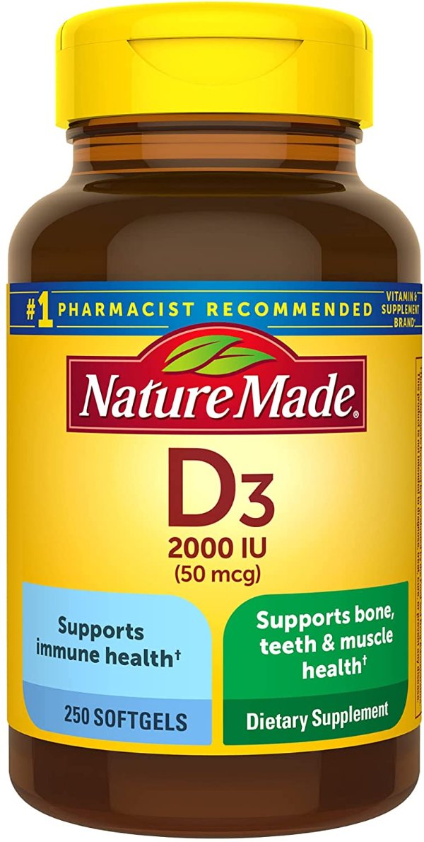 Nature Made Vitamin D3, 250 Softgels, Vitamin D 2000 IU (50 mcg)