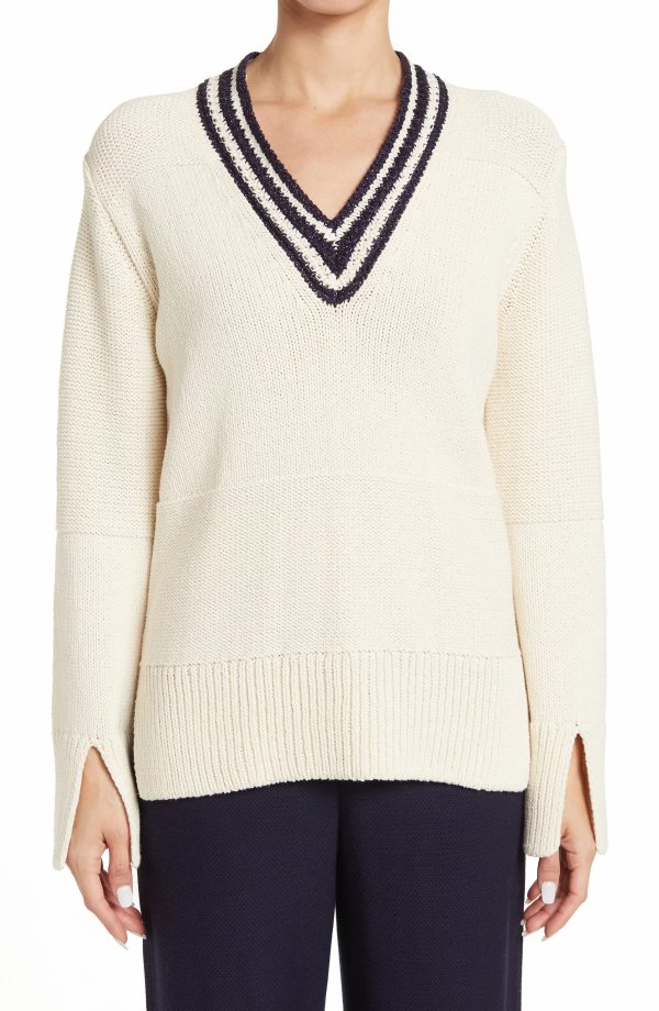 Reverse Jersey Stripe Knit Sweater