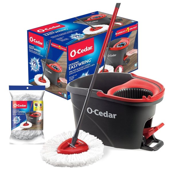 Easywring Microfiber Spin Mop & Bucket Floor Cleaning System with 1 Extra Refill