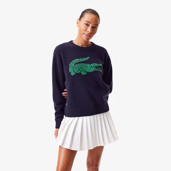 Women's Lacoste x Bandier Contrast Crocodile Sweater