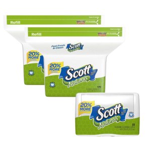 Scott Tissue Naturals Moist Cleansing Cloths Refill Bags and Tub, 391 Count
