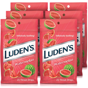 Luden's Deliciously Soothing Throat Drops, Watermelon Flavor, 25 Count, 6 Pack