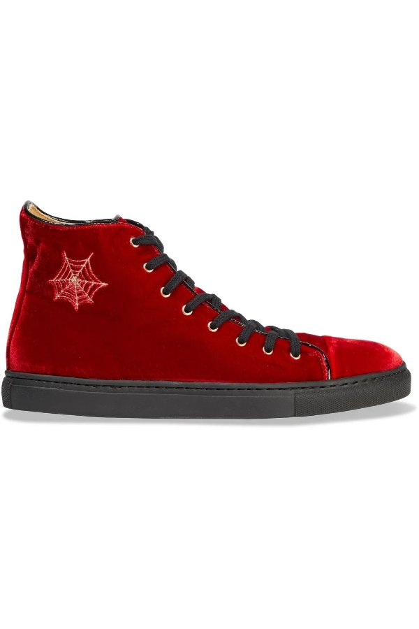 Purrfect embroidered velvet high-top sneakers