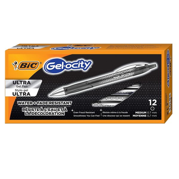 Gel-Ocity Ultra Gel Pens, Medium Point Retracable (0.7mm), Black Ink Gel Pen, 12-Count