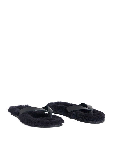 Bryan Calf & Shearling Flip-Flop Sandals