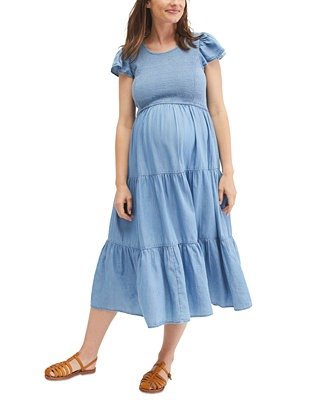 Smocked Flutter-Sleeve Maternity Dress