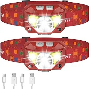 LHKNL Headlamp Flashlight, 1200 Lumen Ultra-Light Bright LED Rechargeable Headlight with White Red Light,2-Pack Waterproof Motion Sensor Head Lamp,8 Modes for Outdoor Camping Running Fishing- Red