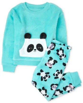 Girls Long Sleeve Panda Fleece Pajamas | The Children's Place - BAY BREEZE