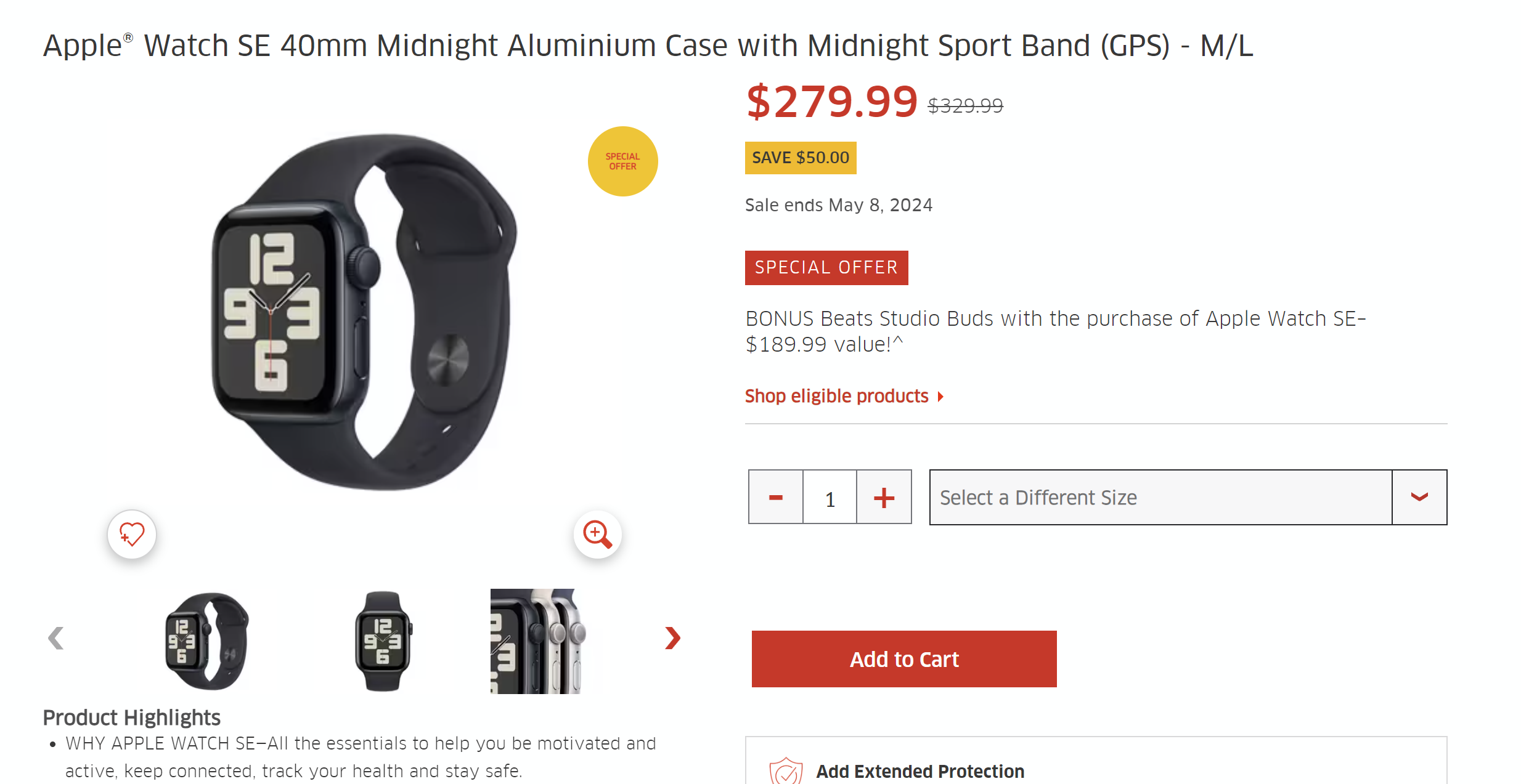 Apple Watch SE 40mm Midnight Aluminium Case with Midnight Sport Band (GPS) - M/L | The Source