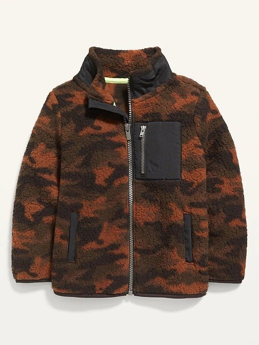 Unisex Printed Mock-Neck Sherpa Zip Jacket for Toddler