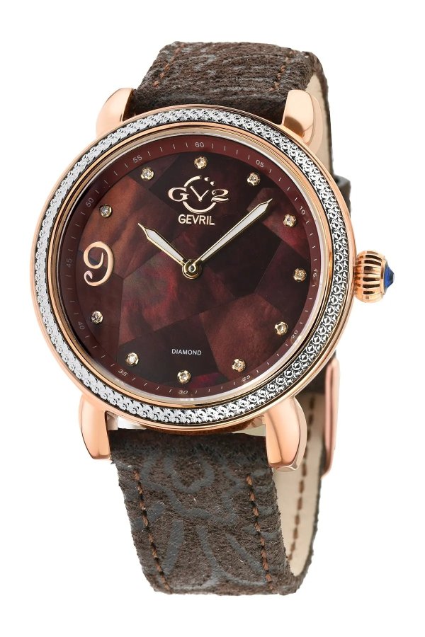 Women's GV2 Ravenna Mother of Pearl Diamond Suede Embossed Strap Watch, 37mm - 0.053 ctw
