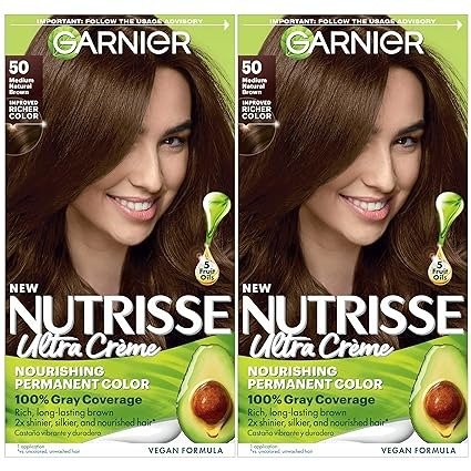 Hair Color Nutrisse Nourishing Creme, 50 Medium Natural Brown (Truffle) Permanent Hair Dye, 2 Count (Packaging May Vary)