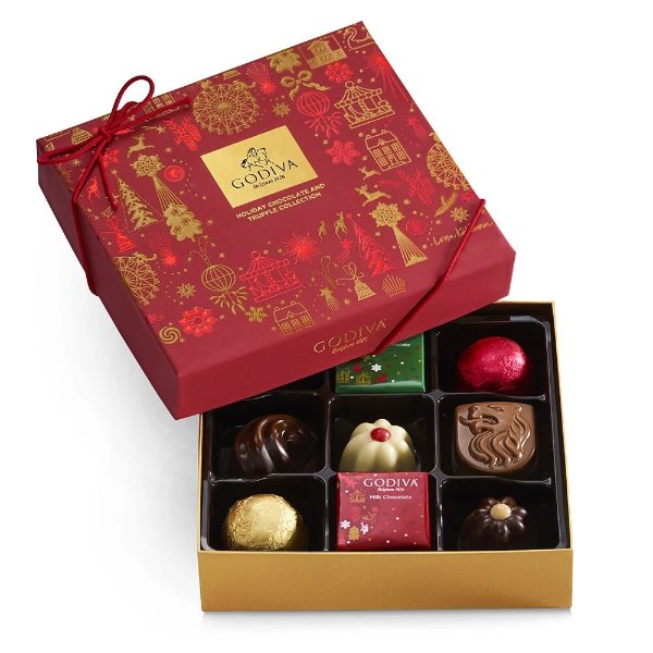 Christmas Assorted Chocolate Gift Box, 9 pc. | GODIVA