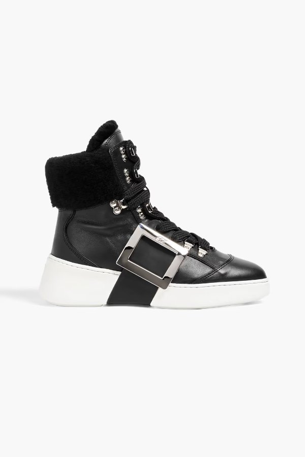 Viv Skate shearling-trimmed leather high-top sneakers
