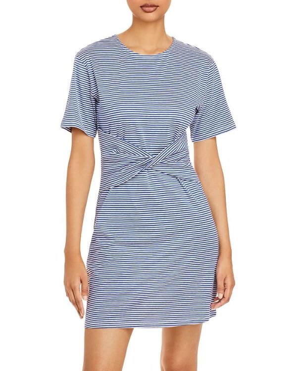 Front Twist Striped T-Shirt Dress
