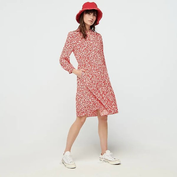 Shirtdress in tossed bouquet print