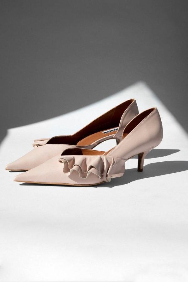 JOSTLE Pink Leather Frill Court Heels