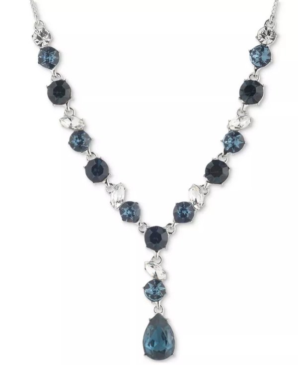 Silver-Tone Denim Crystal Lariat Necklace, 16" + 3" extender