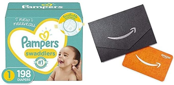 Swaddlers Disposable Baby Diapers - Newborn/Size 1 (8-14 lb), 198 Count, ONE Month Supply + $10 Amazon.com Gift Card
