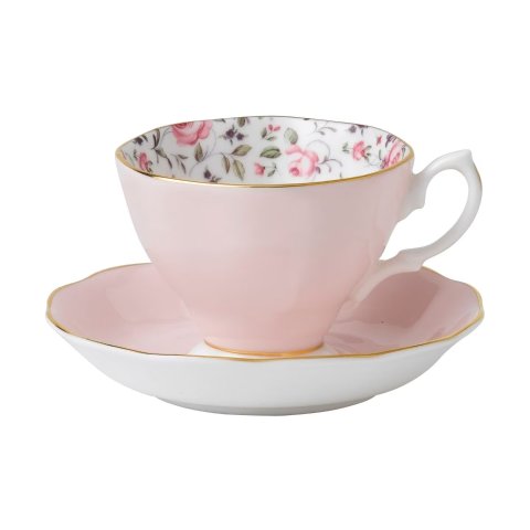 玫瑰彩纸复古茶杯和茶托