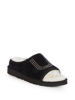 Studded Dyed Shearling Slide Slippers