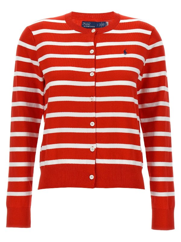 Logo Embroidered Striped Knitted Cardigan – Cettire