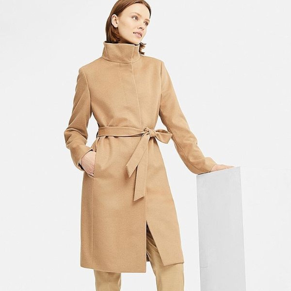 WOMEN CASHMERE BLENDED STAND COLLAR COAT