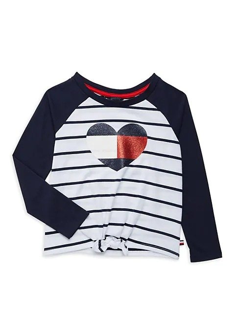 Girl's Heart Striped Tie-Front T-Shirt