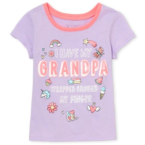 Baby And Toddler Girls Short Sleeve Glitter 'Grandpa' Graphic Tee