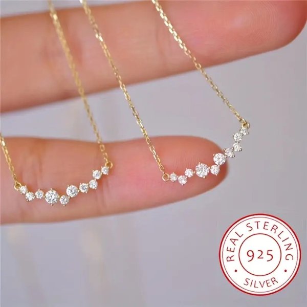Elegant 925 Sterling Silver Celestial Necklace – Chic Zircon Pendant Clavicle Chain, Perfect for Daily Wear & Gifts