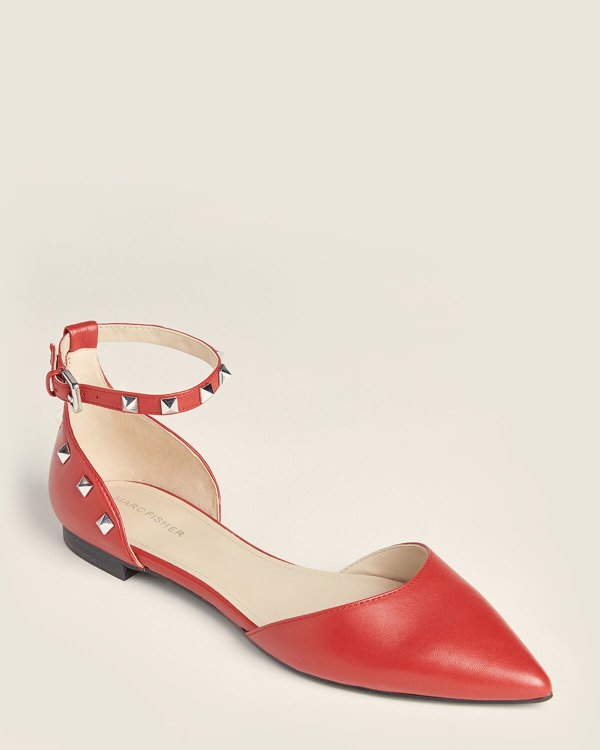 Red Abbale Studded Ankle Strap Flats