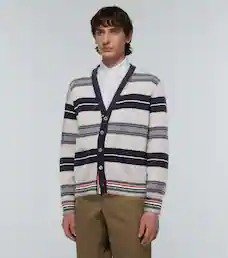 Striped wool V-neck cardigan