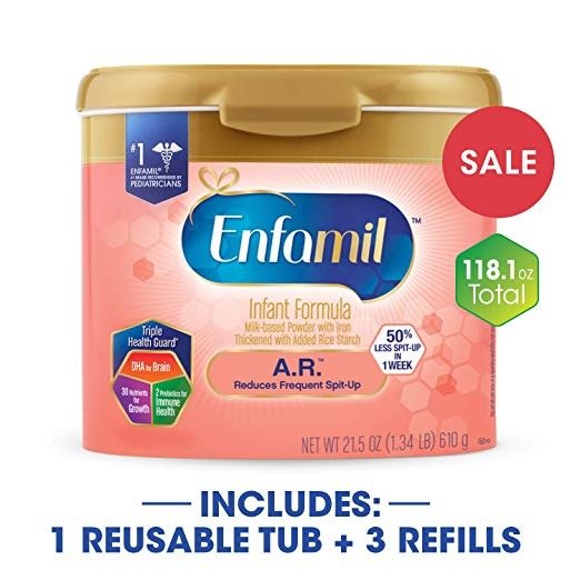 A.R. Infant Formula - Clinically Proven to reduce Spit-Up in 1 week - Reusable Powder Tub & Refill Boxes, 118.1 oz