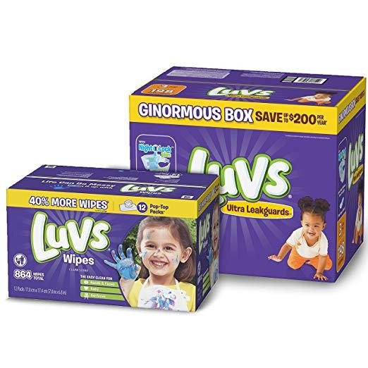 Diapers Size 3, 198 Count - Luvs Ultra Leakguards Disposable Diapers, ONE MONTH SUPPLY with Baby Wipes 12X Pop-Top Packs, 864 Count