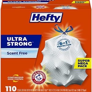 Hefty Ultra Strong Tall Kitchen Trash Bags, Unscented, 13 Gallon, 110 Count