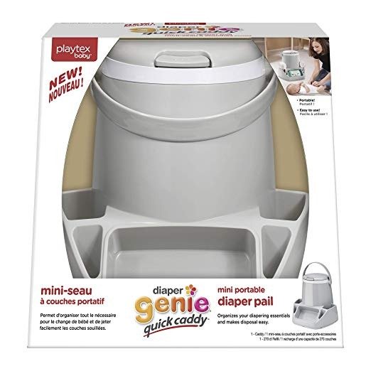 Diaper Genie Quick Caddy, Mini Portable Diaper Pail and Caddy, Includes 270 Count Refill Cartridge