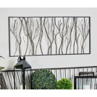 Silver Metal Distressed Dimensional Branch Tree Wall Decor with Black Frame