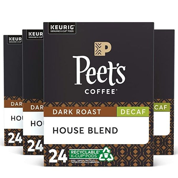 Decaf House Blend, Dark Roast, 96 Count Single Serve K-Cup Decaffeinated Coffee Pods for Keurig Coffee Maker