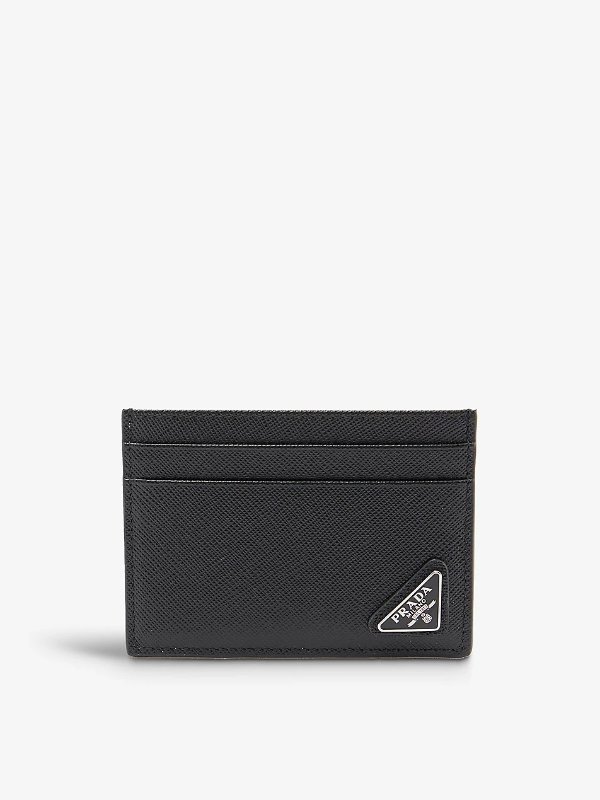 Triangle logo-plaque leather card holder