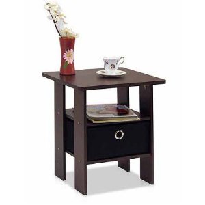 Petite End Table Bedroom Night Stand with Foldable Bin Drawer